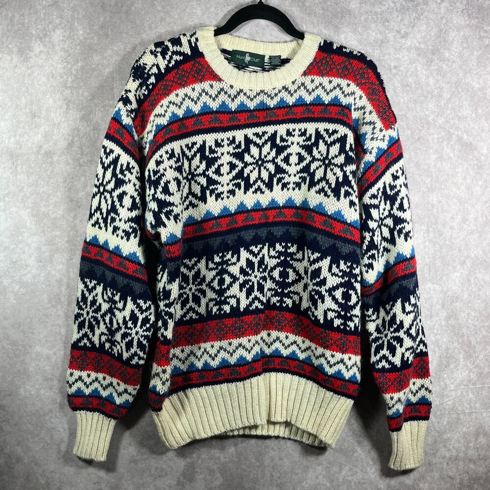 Vintage Hunt Club Sweater Men Large Fair Isle Wool Blend‎ Knit Grandpa Old Money